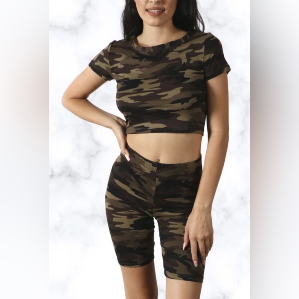 Capella Camo Crop Top & Biker Short Set